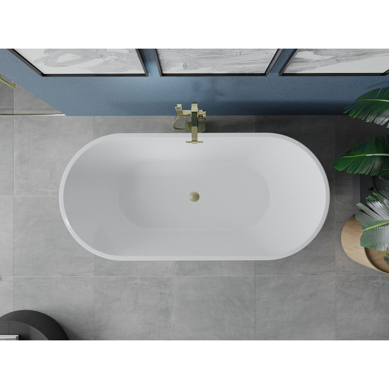 Mexen Luna freestanding bathtub 160 x 75 cm, white/black, brushed gold overflow - 52031607575-55