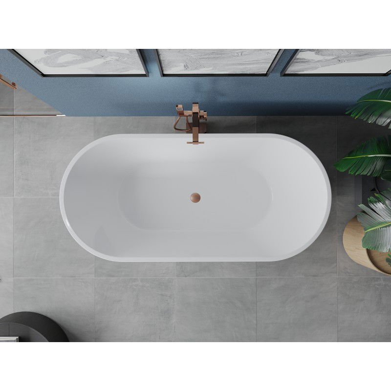 Mexen Luna freestanding bathtub 150 x 75 cm, white/black, brushed copper overflow - 52031507575-65