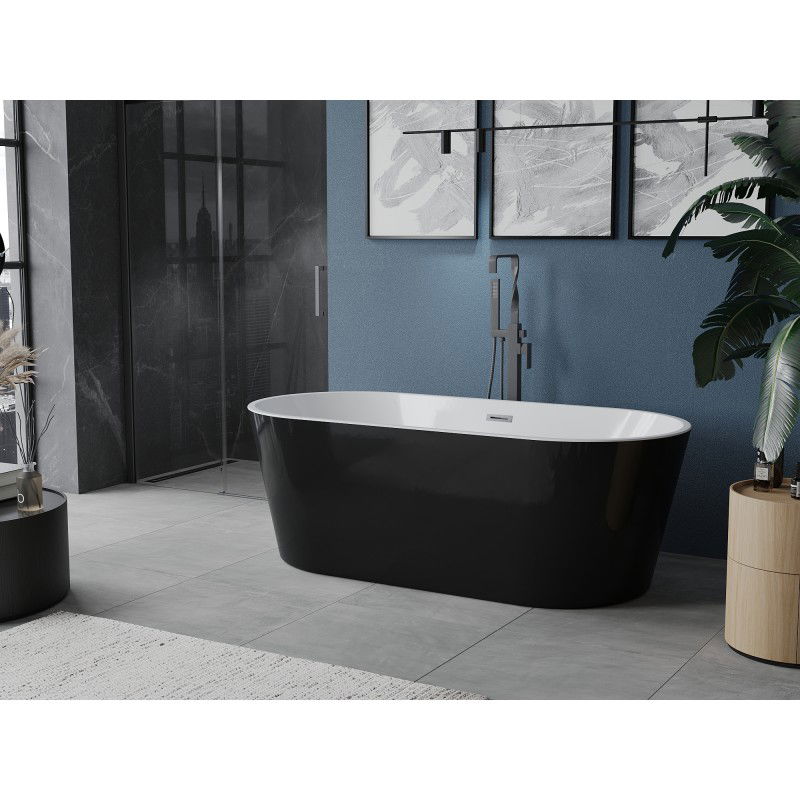 Mexen Luna freestanding bath 150 x 75 cm, white/black, overflow gun gray brushed - 52031507575-66