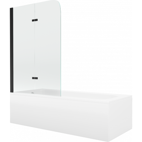 Mexen Vega rectangular bathtub 180 x 80 cm with casing and 2-wing screen 80 cm, transparent, black - 550118080X9008027000