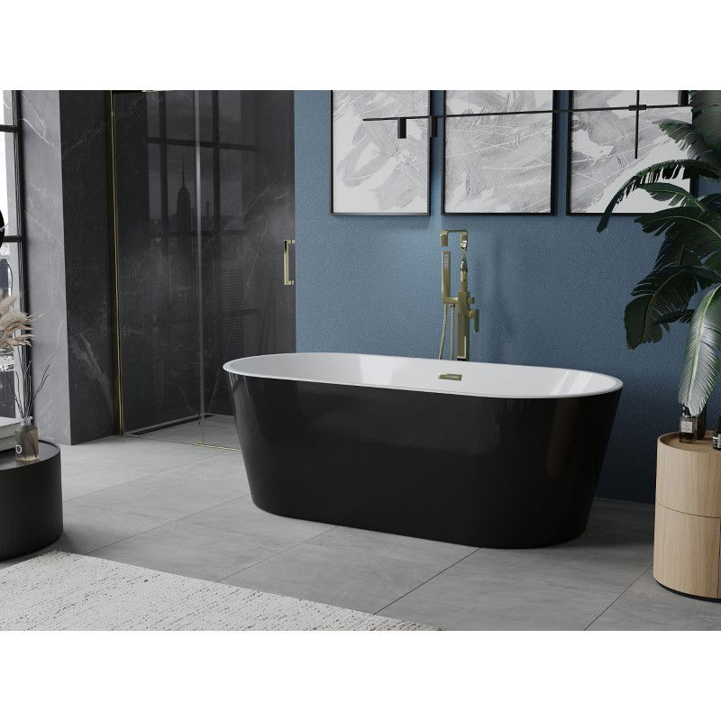 Mexen Luna freestanding bath 170 x 80 cm, white/black, overflow gold - 52031708075-50