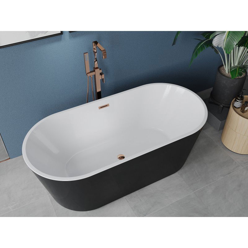 Mexen Luna 170 x 80 cm Free-standing Bath, White/Black, Overflow Rose Gold - 52031708075-60
