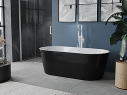 Mexen Luna freestanding bathtub 67 x 31 in, white/black, white overflow - 52031708075-20