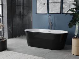 Mexen Luna freestanding bathtub 67 x 31 in, white/black, brushed gun gray overflow - 52031708075-66