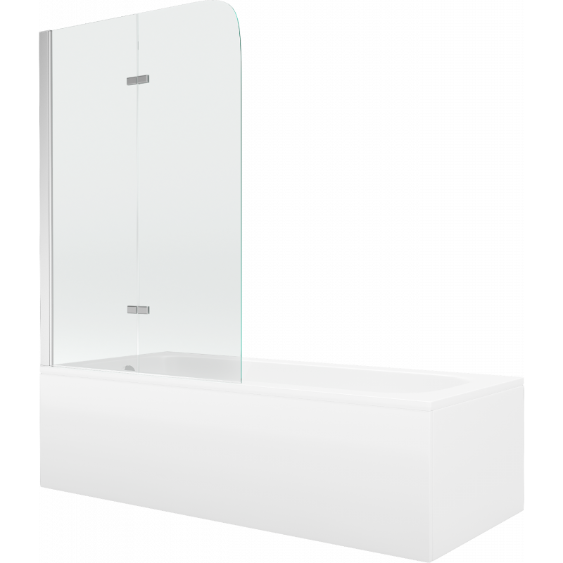 Mexen Vega rectangular bathtub 180 x 80 cm with panels and a 2-wing screen 100 cm, Transparent, Chrome - 550118080X9010020100
