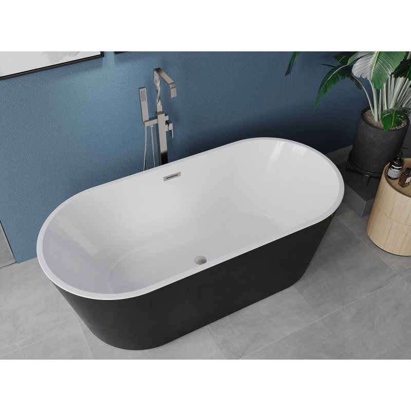 Mexen Luna freestanding bath 180 x 80 cm, white/black, brushed nickel overflow - 52031808075-97