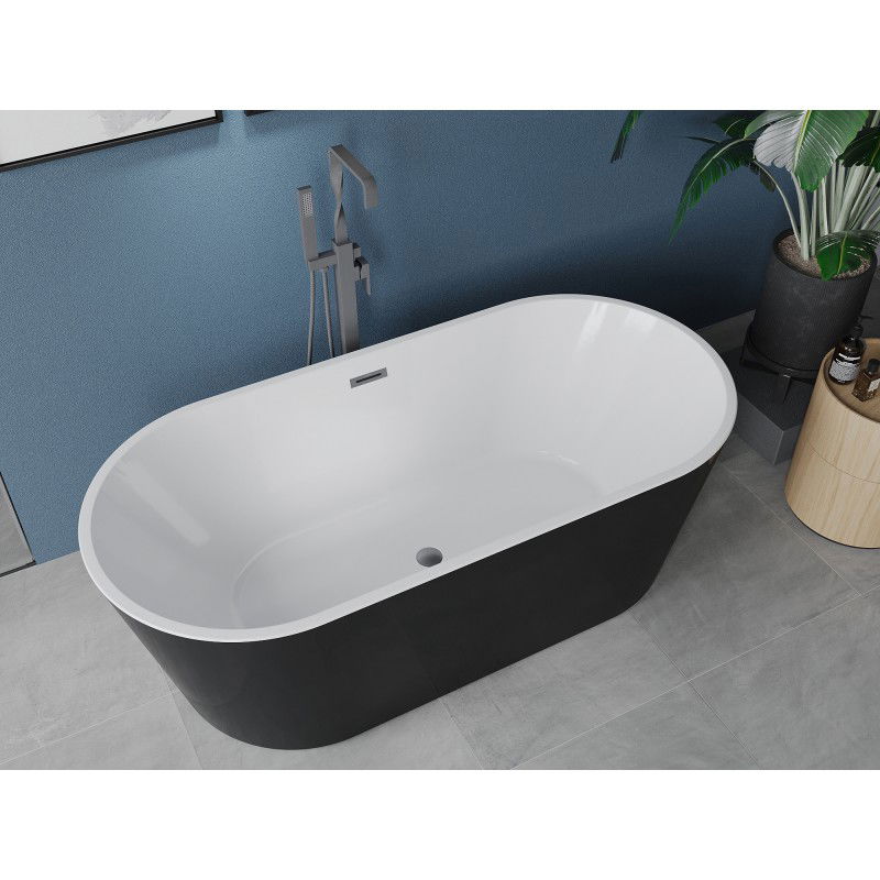 Mexen Luna free-standing bath 170 x 80 cm, white/black, gun gray brushed overflow - 52031708075-66