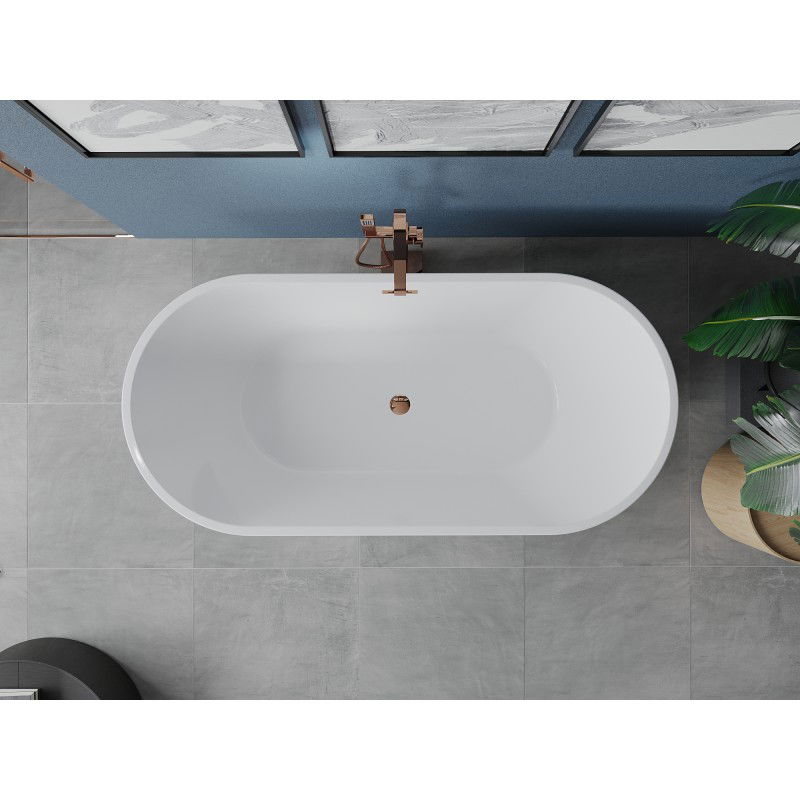 Mexen Luna freestanding bath 180 x 80 cm, white/black, overflow rose gold - 52031808075-60