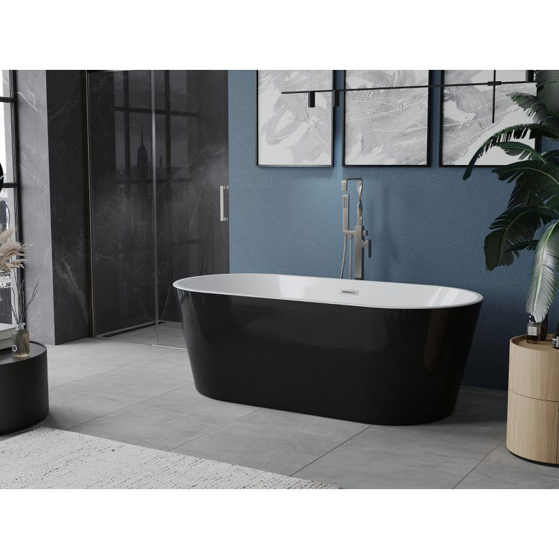 Mexen Luna freestanding bath 170 x 80 cm, white/black, brushed nickel overflow - 52031708075-97
