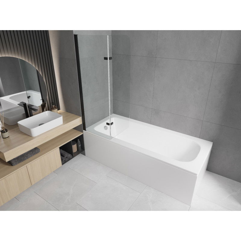 Mexen Vega rectangular bathtub 180 x 80 cm with casing and 2-panel screen 100 cm, transparent, black - 550118080X9010027000