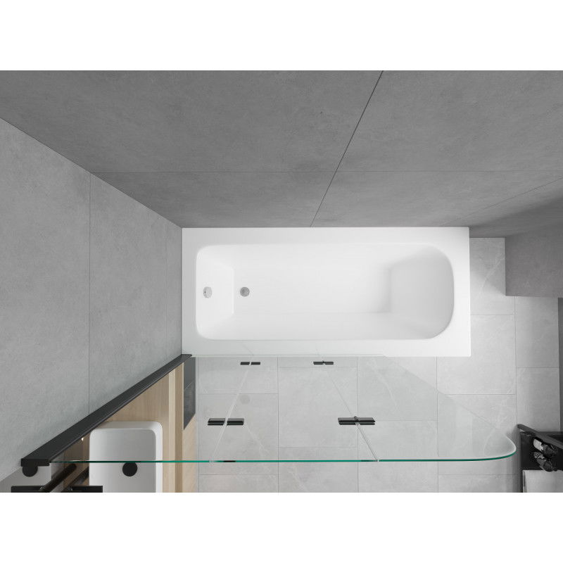 Mexen Vega rectangular bathtub 180 x 80 cm with casing and 3-panel screen 120 cm, transparent, black - 550118080X9012037000