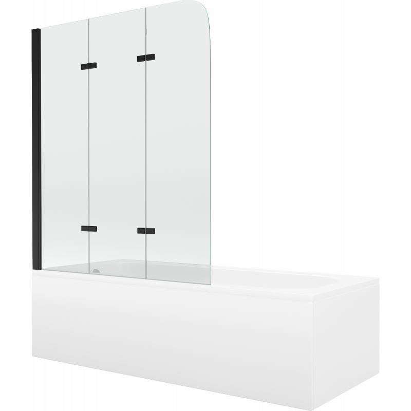 Mexen Vega rectangular bathtub 180 x 80 cm with panels and a 3-wing screen 120 cm, Transparent, Black - 550118080X9012037000