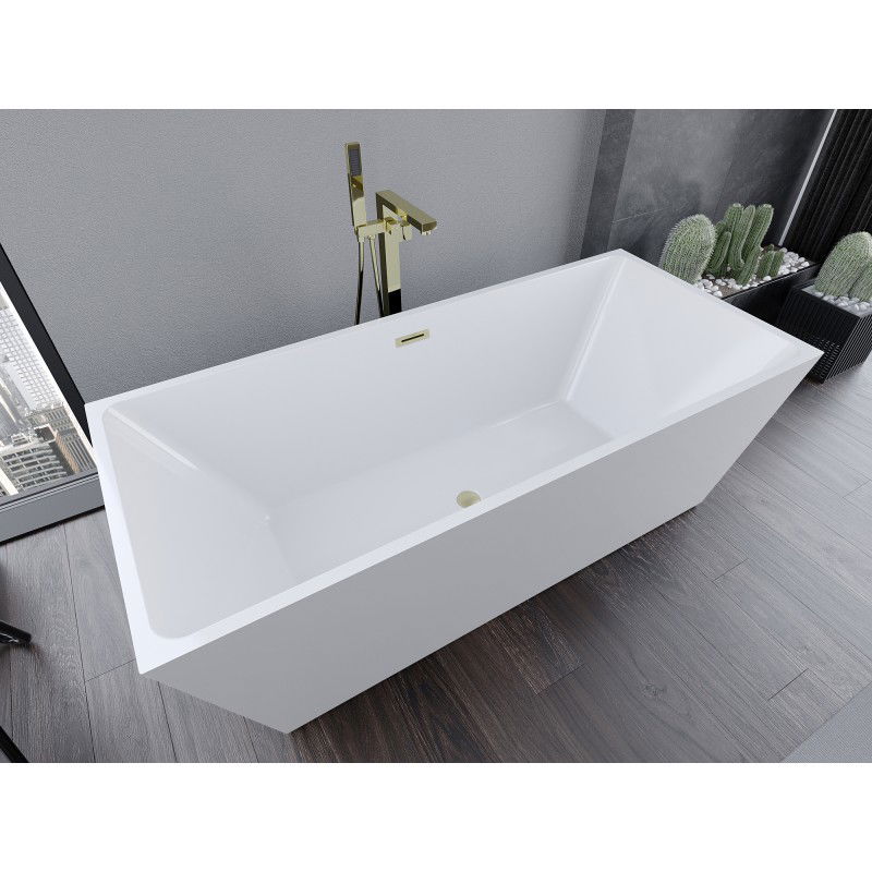 Mexen Lita free-standing bath 170 x 75 cm, white, brushed gold overflow - 52121707500-55