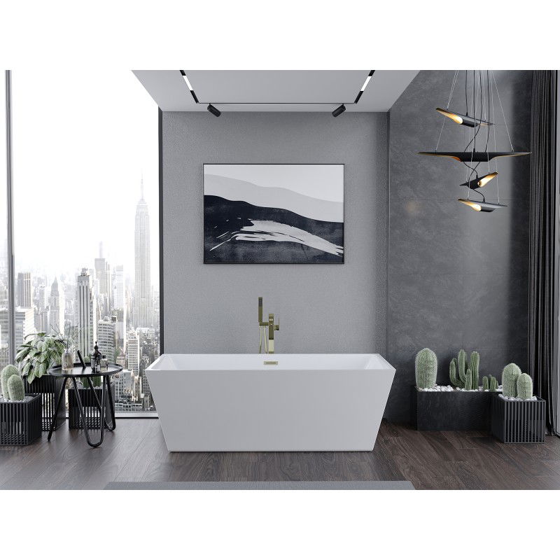 Mexen Lita free-standing bath 170 x 75 cm, white, brushed gold overflow - 52121707500-55