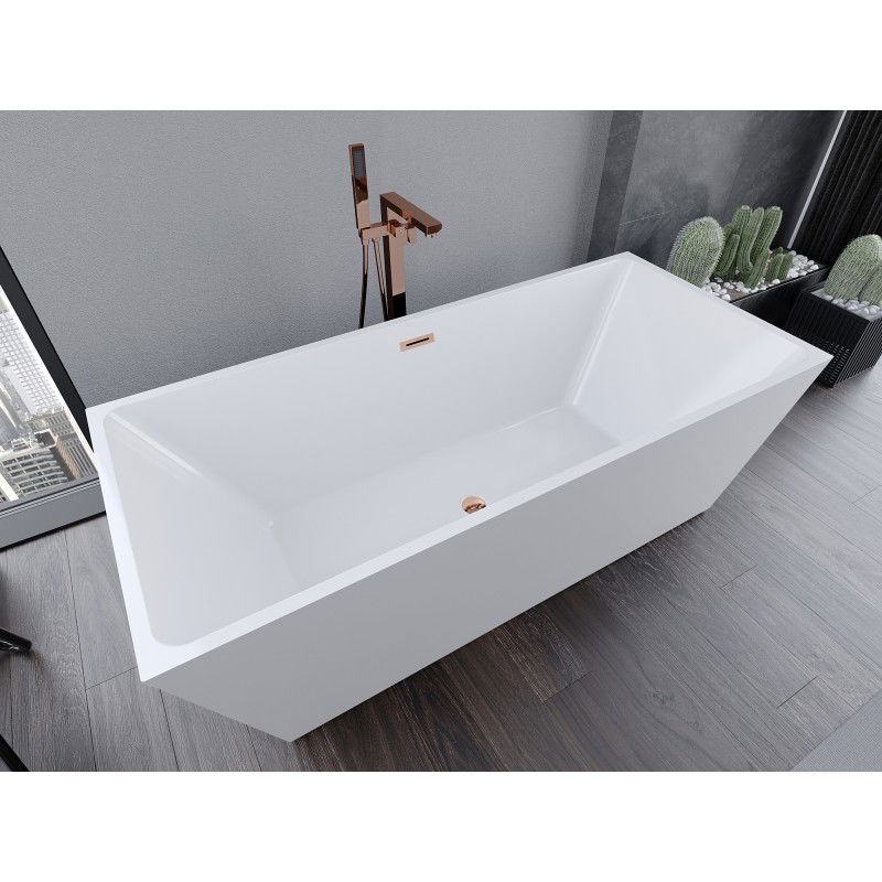 Mexen Lita freestanding bath 170 x 75 cm, white, overflow rose gold - 52121707500-60