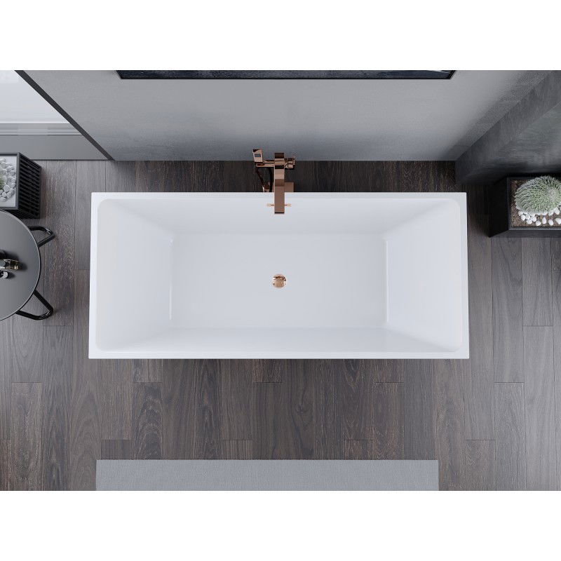 Mexen Lita freestanding bath 170 x 75 cm, white, overflow rose gold - 52121707500-60