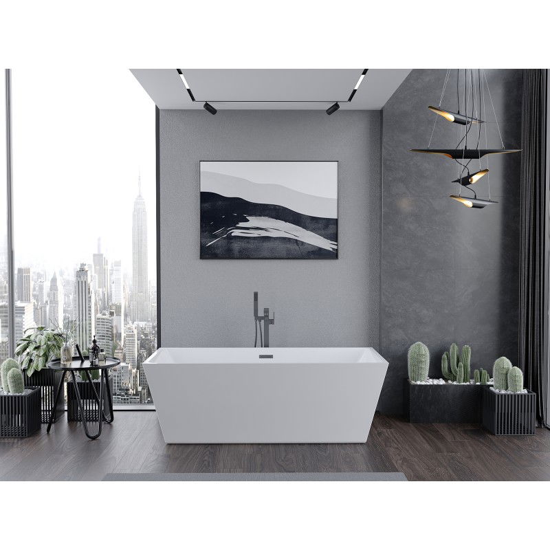 Mexen Lita freestanding bathtub 170 x 75 cm, white, overflow gun gray brushed - 52121707500-66