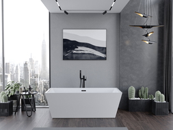 Mexen Lita freestanding bathtub 67 x 29.5 in, white, black overflow - 52121707500-70