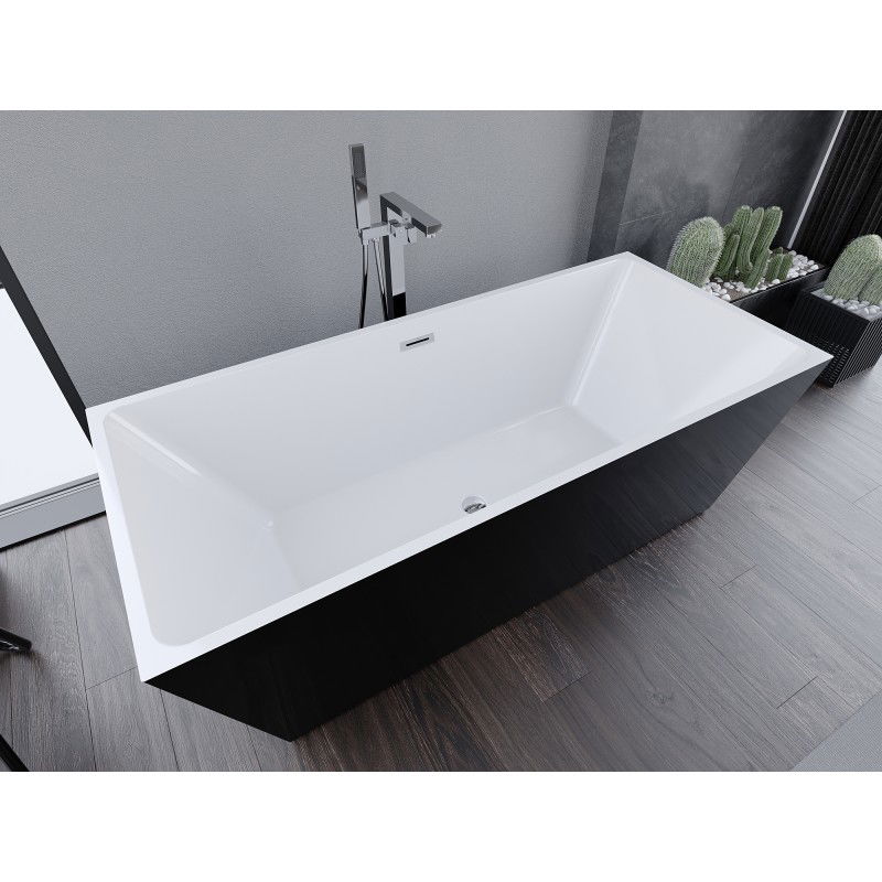 Mexen Lita freestanding bath 170 x 75 cm, white/black, chrome overflow - 52121707575-01