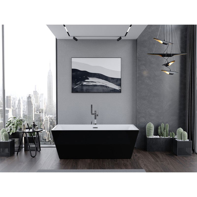 Mexen Lita freestanding bath 170 x 75 cm, white/black, chrome overflow - 52121707575-01