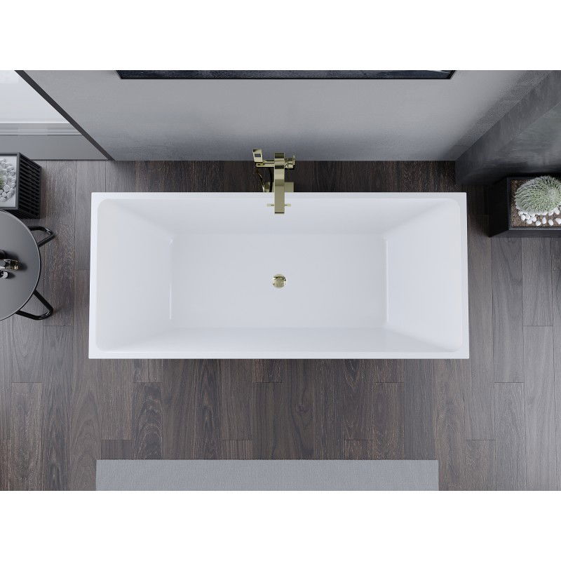 Mexen Lita 170 x 75 cm Freestanding Bath, White/Black, Gold Overflow - 52121707575-50