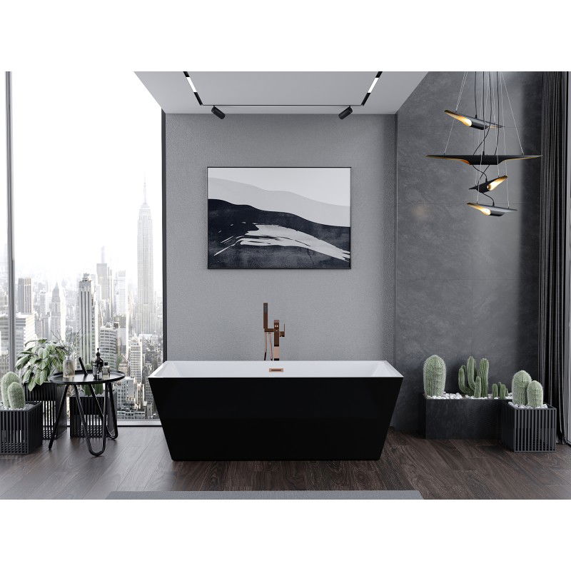 Mexen Lita freestanding bath 170 x 75 cm, white/black, overflow rose gold - 52121707575-60