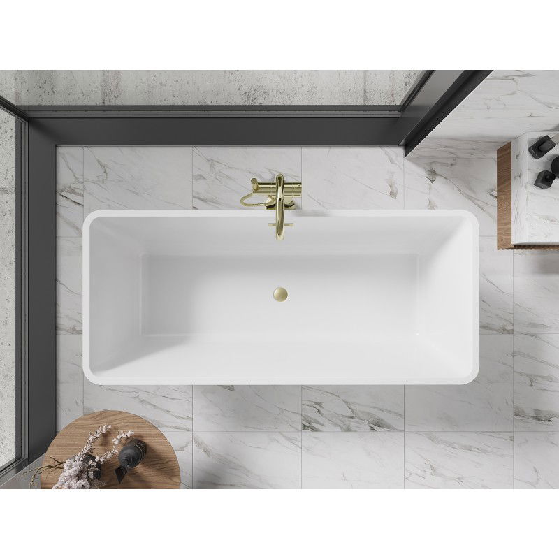 Mexen Tonia Freestanding Bath 170 x 75 cm, White, Brushed Gold Overflow - 52171707500-55