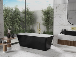 Mexen Tonia freestanding bathtub 67 x 29 inches, white/black, brushed gold overflow - 52171707575-55
