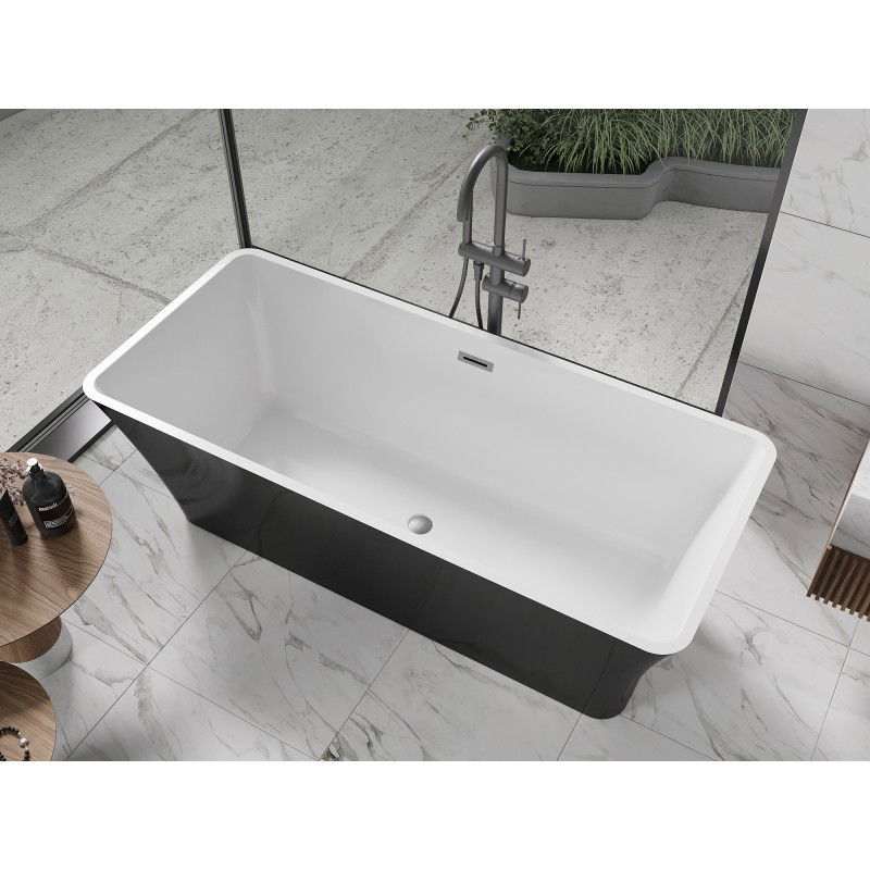 Mexen Tonia freestanding bath 170 x 75 cm, white/black, brushed gun gray overflow - 52171707575-66