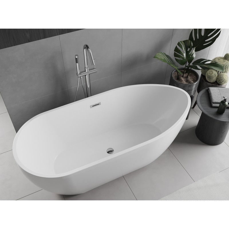 Mexen Eos freestanding bath 150 x 75 cm, white, chrome overflow - 52471507500-01