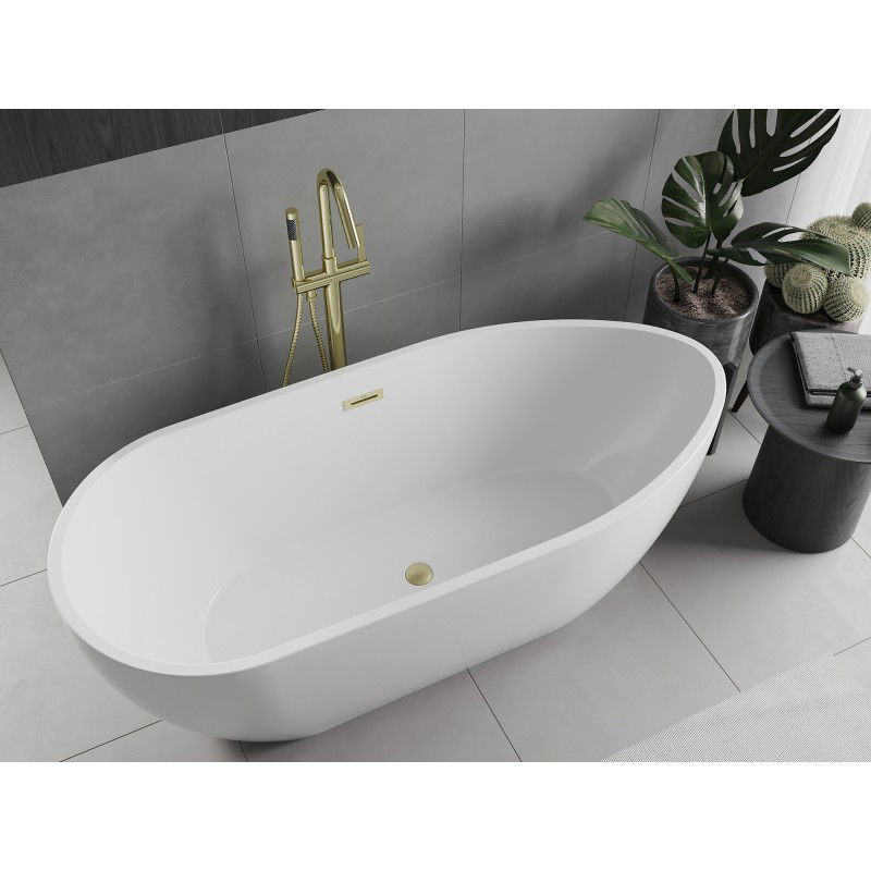 Mexen Eos free-standing bath 150 x 75 cm, white, brushed gold overflow - 52471507500-55