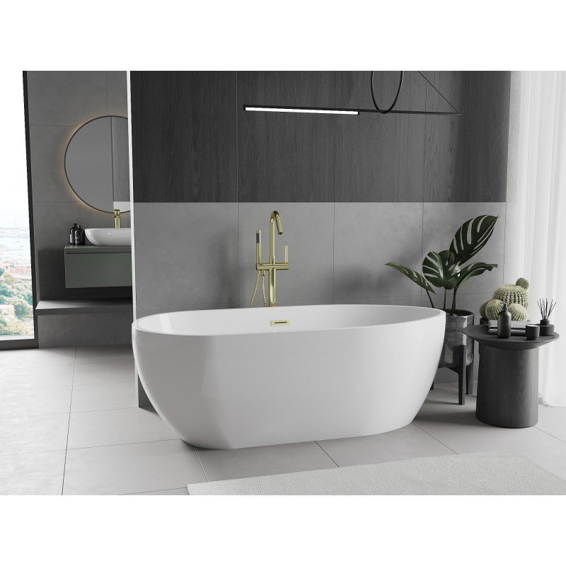Mexen Eos Freestanding Bath 170 x 75 cm, White, Brushed Gold Overflow - 52471707500-55