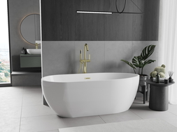 Mexen Eos Freestanding Bathtub 67 x 29.5 inches, White, Brushed Gold Overflow - 52471707500-55