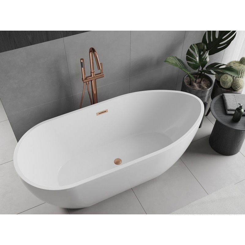 Mexen Eos free-standing bathtub 170 x 75 cm, white, brushed copper overflow - 52471707500-65