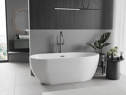 Mexen Eos freestanding bathtub 150 x 75 cm, white, brushed gun gray overflow - 52471507500-66