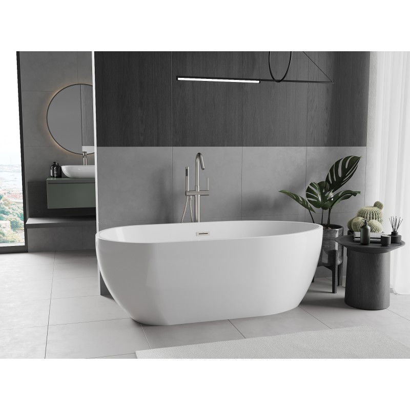 Mexen Eos Freestanding Bathtub 150 x 75 cm, White, Brushed Nickel Overflow - 52471507500-97