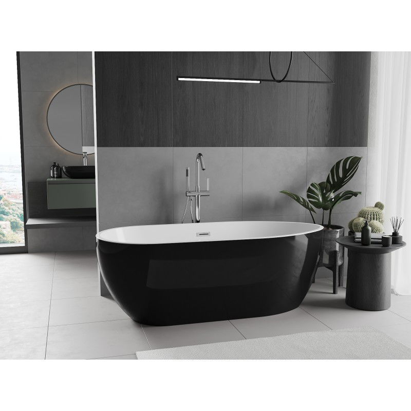 Mexen Eos freestanding bath 170 x 75 cm, white/black, chrome overflow - 52471707575-01