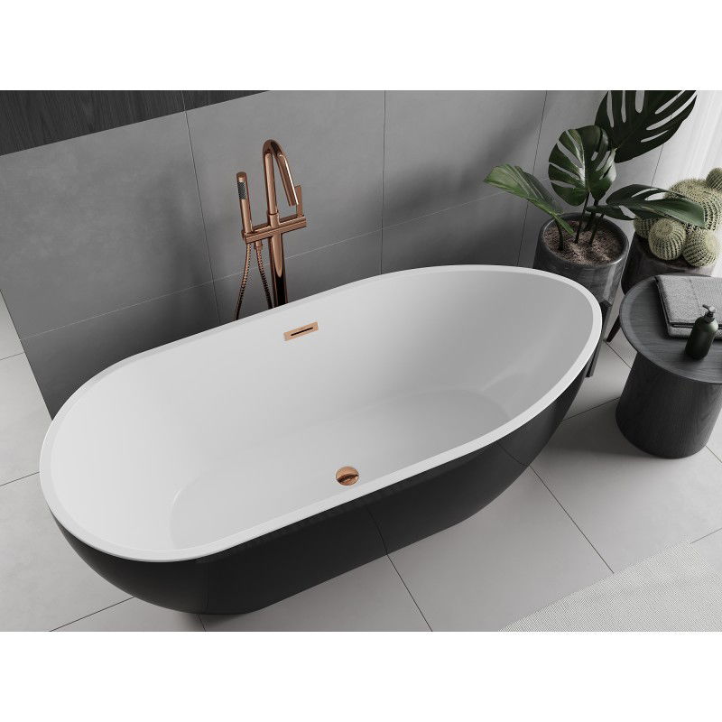 Mexen Eos free-standing bath 150 x 75 cm, white/black, overflow rose gold - 52471507575-60