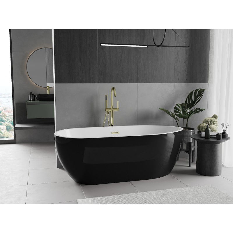 Mexen Eos freestanding bath 150 x 75 cm, white/black, brushed gold overflow - 52471507575-55