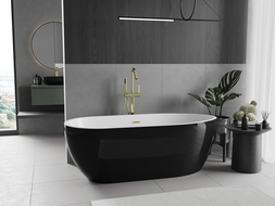 Mexen Eos freestanding bath 150 x 75 cm, white/black, brushed gold overflow - 52471507575-55