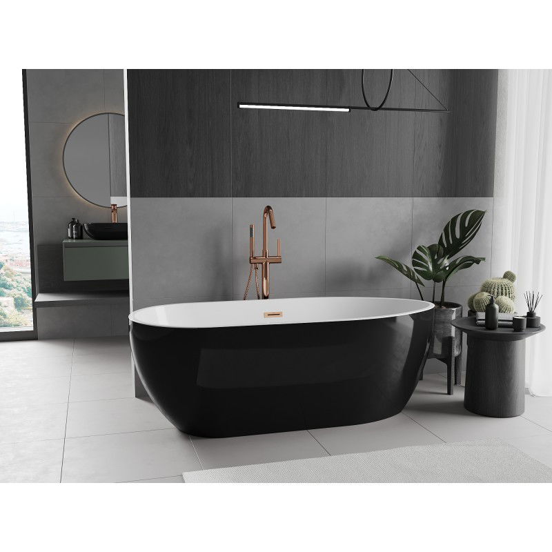 Mexen Eos free-standing bath 150 x 75 cm, white/black, overflow rose gold - 52471507575-60