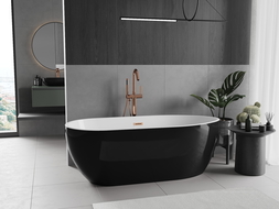 Mexen Eos free-standing bath 150 x 75 cm, white/black, overflow rose gold - 52471507575-60