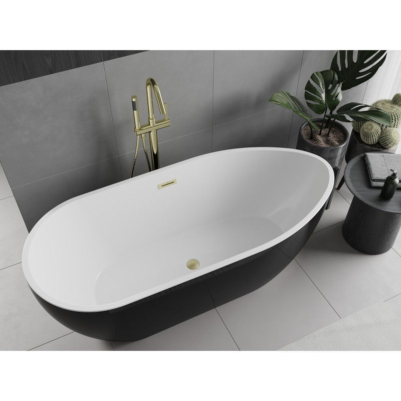 Mexen Eos freestanding bath 150 x 75 cm, white/black, brushed gold overflow - 52471507575-55