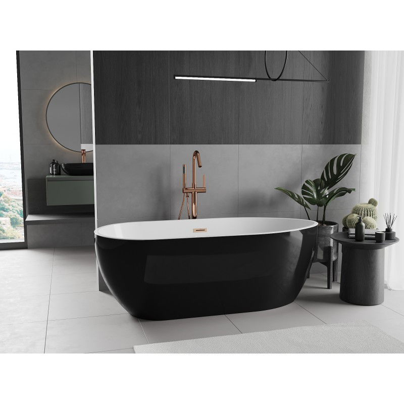 Mexen Eos freestanding bath 150 x 75 cm, white/black, brushed copper overflow - 52471507575-65