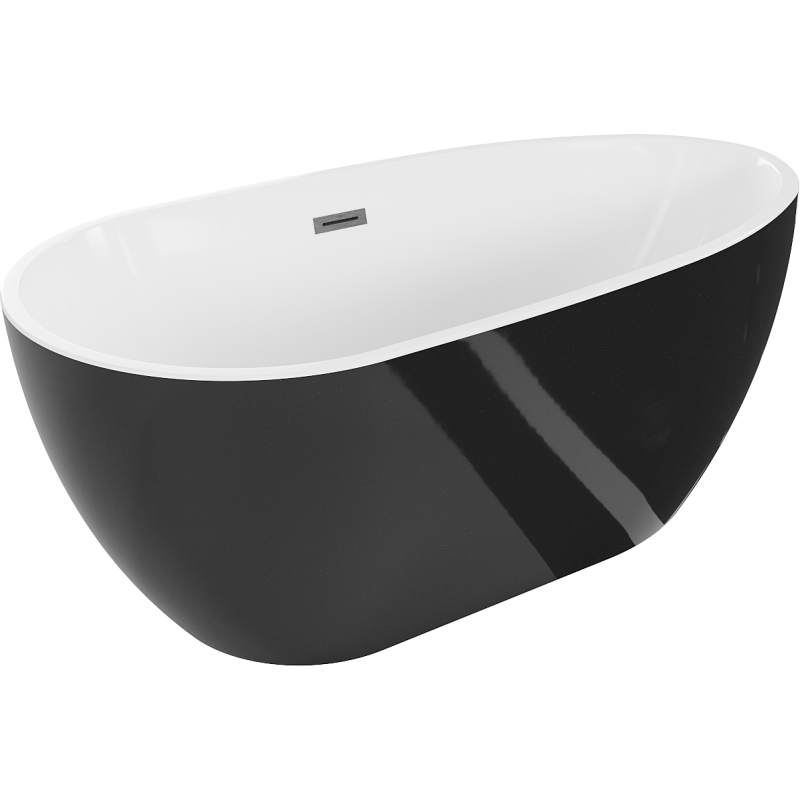 Mexen Eos freestanding bath 150 x 75 cm, white/black, brushed gun gray overflow - 52471507575-66