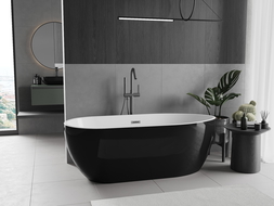 Mexen Eos freestanding bathtub 150 x 75 cm, white/black, brushed gun gray overflow - 52471507575-66
