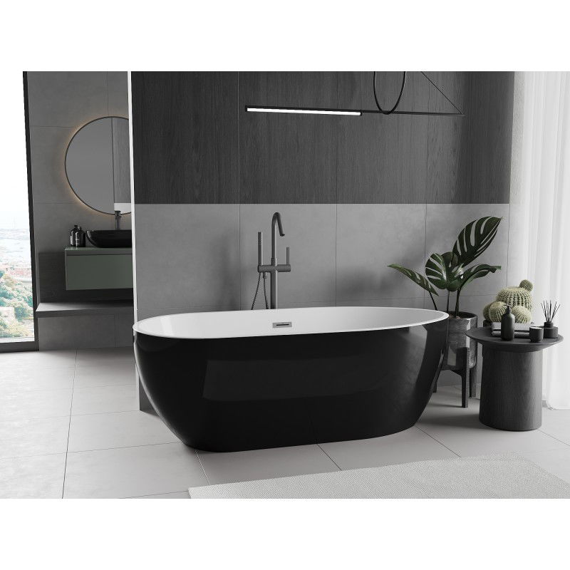 Mexen Eos freestanding bathtub 150 x 75 cm, white/black, gun metal overflow - 52471507575-95