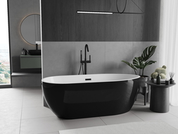 Mexen Eos 170 x 75 cm Freestanding Bath, White/Black, Black Overflow - 52471707575-70