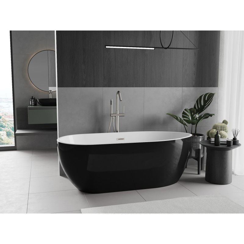 Mexen Eos freestanding bathtub 150 x 75 cm, white/black, brushed nickel overflow - 52471507575-97