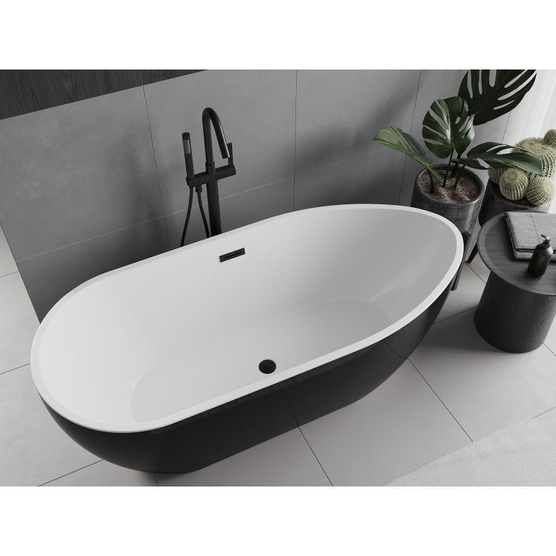 Mexen Eos 170 x 75 cm Freestanding Bath, White/Black, Black Overflow - 52471707575-70